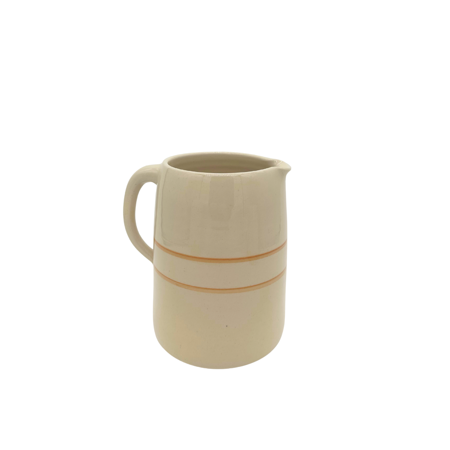 Half 1/2 gallon stoneware jug / pitcher with brown stripe - handmade in the USA by Martinez pottery - classic country styling and made to last a lifetime